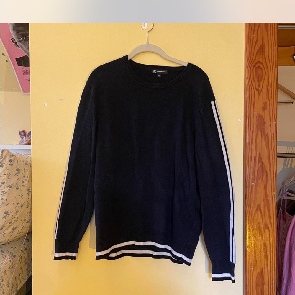 INC International Concepts Dark Blue Sweater with White Accents